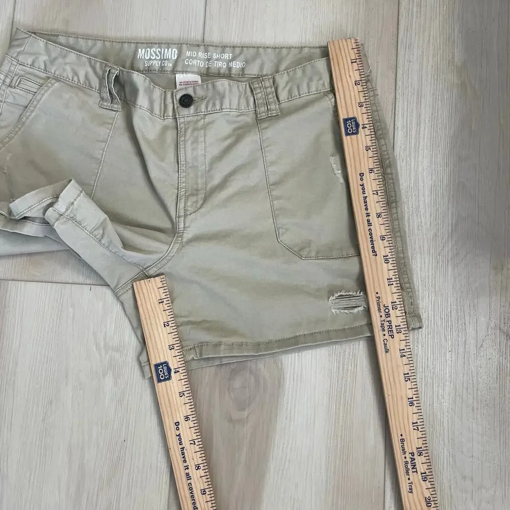 Mossimo Supply Co. Women’s 10 Khaki Utility Shorts Y2K Distressed Cargo